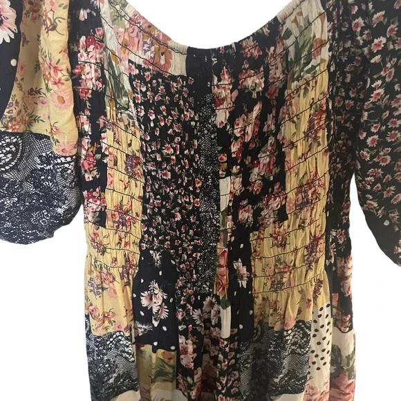 Kimchi Blue Patsy Patchwork Smocked Romper Playsuit w/Square Neckline - Picture 7 of 12